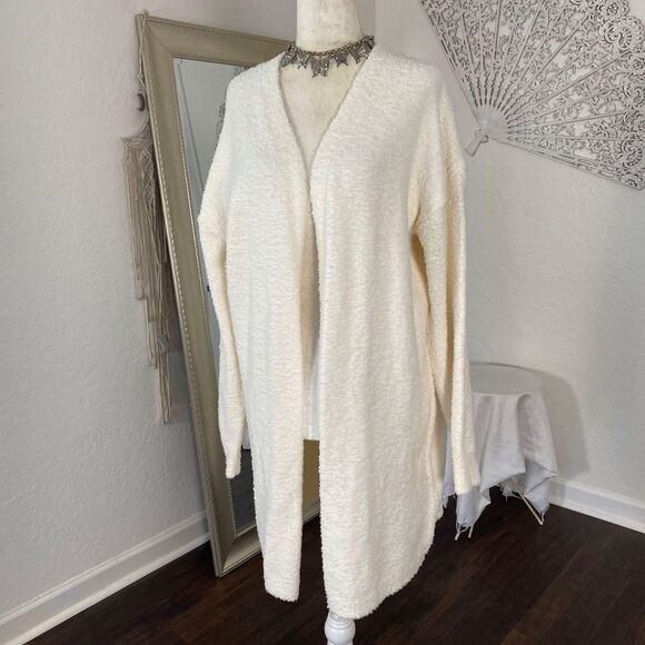 Chunky Fuzzy Ultra Soft Off White Cream Long Fluffy Cardigan M - Picture 3 of 6